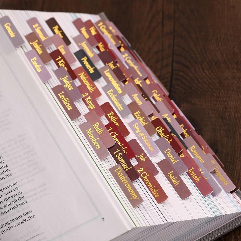 thinkor Laminated & Repostion Bible Tabs, Gold Foil Large Print Christian Gift for Women and Men, Easy to Read and Apply Bible Journaling Tabs (Gold Earth Tone) - Image 1